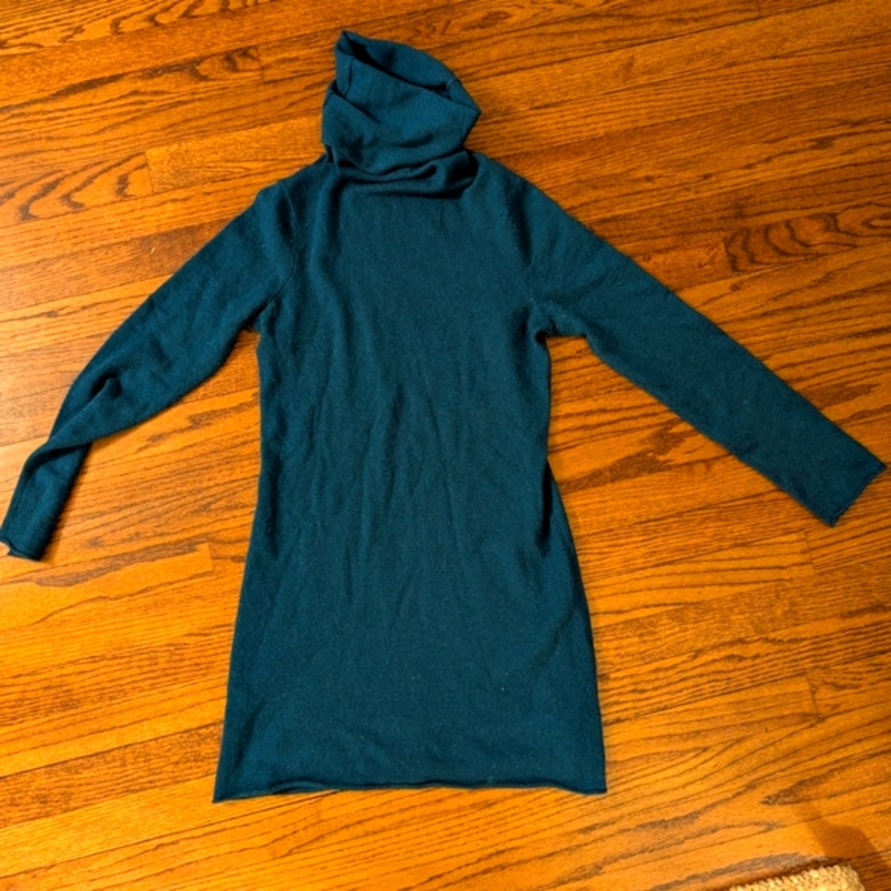 Women's Teal cashmere Turtleneck Sweater Dress